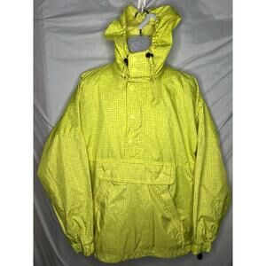 Kaelin Tech Light Ski Pullover Jacket Hoodie Grid Print Yellow Nylon Large 1990s